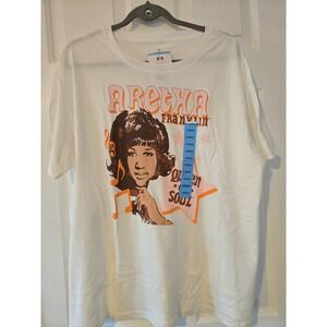 Aretha Franklin Queen of Soul Graphic T Shirt White Cotton Size Large